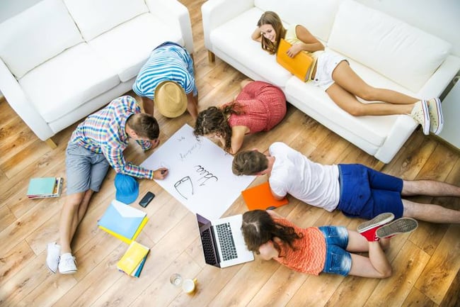 Students studying in halls of residence 