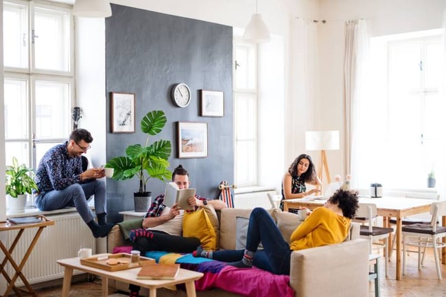 Students studying in a shared apartment 