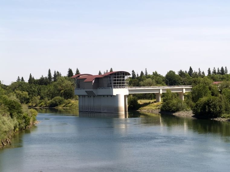 Building along the rive at California State University, Sacramento