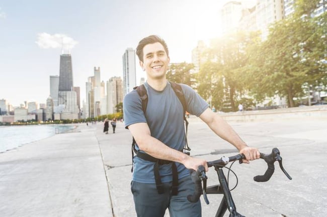 Student with bicycle in Chicago