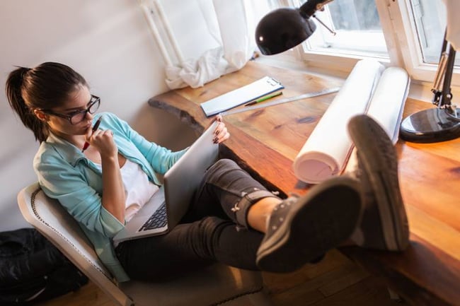 Student studying in her private room