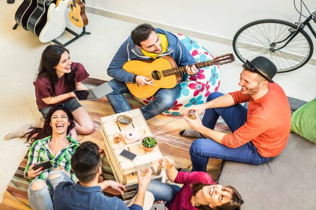 students hanging out at residence of halls