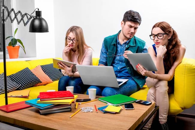 Students studying in residence of halls