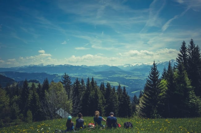 Group of students enjoying mountain veiw