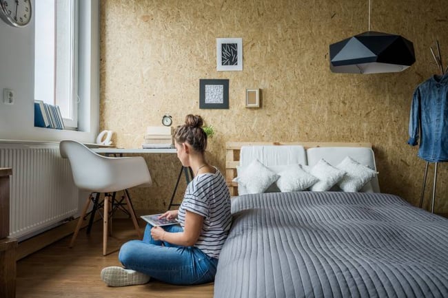 Student studying in her private room