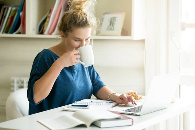 Student checking her expenses