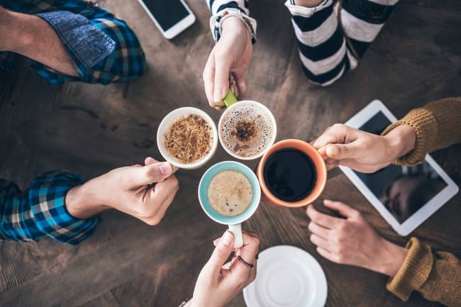 Students enjoying a cup of coffee in SLO