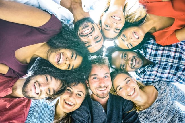 group of students hugging