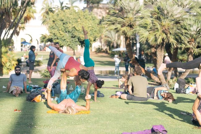 Exchange students having fun outside