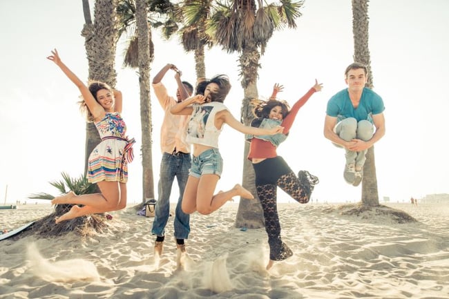 students having fun at the beach in LA