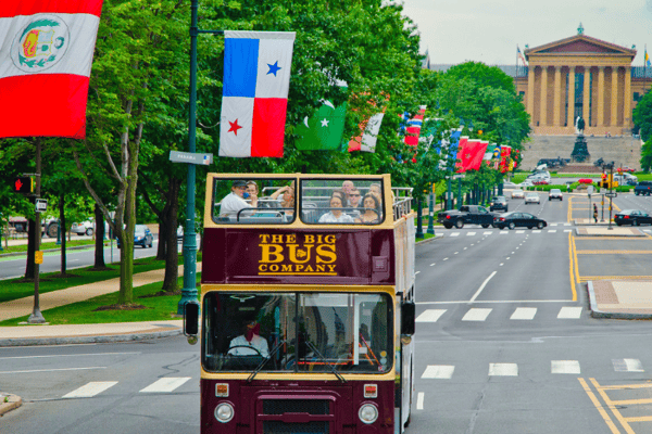 students taking a fun bus tour